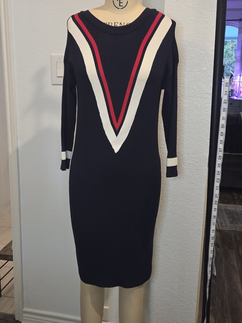 Strut And Bolt, Navy Knit V-Stripe Sweater Dress